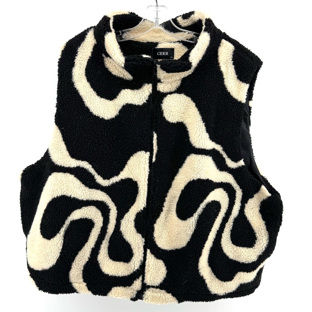Cider Fleece Vest Women 4XL Black White Swirl Sherpa Zip Up Cozy Autumn Winter